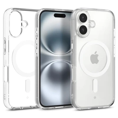 Afbeelding van Caseology Capella Mag voor iPhone 16 Hoesje [Ultra Clear] Magnetische Militair Grade Drop Bescherming Zijkant Grip Patronen Case Cover Clear White