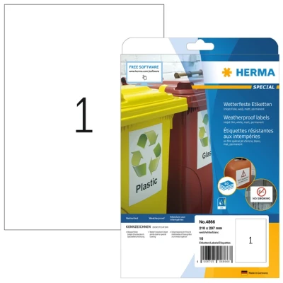 Afbeelding van Etiket HERMA 4866 210x297mm weerbestendig wit 10stuks