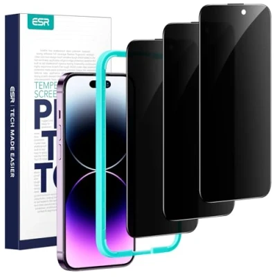 Afbeelding van ESR 3 Pack voor iPhone 14 Pro Max Privacy Screen Protector, Anti spy gehard glas micro gebogen randen, hoesje vriendelijk