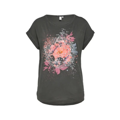 Afbeelding van QS IN Gewaschener Optik Tshirt print, Dames, Maat: Medium, Schwarz