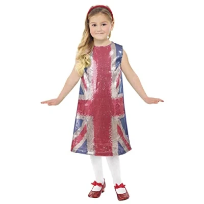Afbeelding van Smiffy&#039;s Landen Thema Kostuum Engelse Vlag Spicey Glitter Jurk Meisje Blauw, Rood Large Carnavalskleding Verkleedkleding