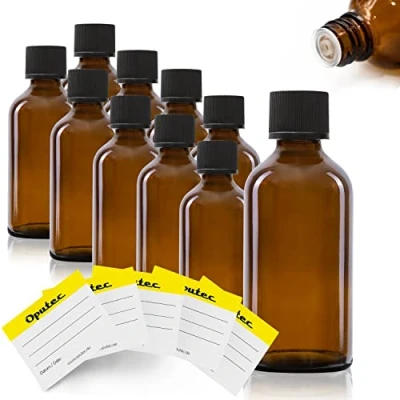 Afbeelding van Oputec 10 x 50 ml druppelflessen van glas + etiketten, bruine apothekersflessen met druppelaar, kleine glazen flessen schroefdop