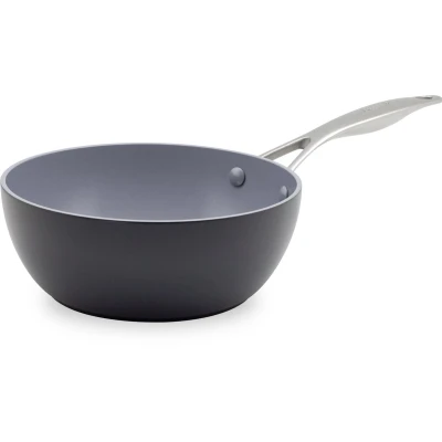 Afbeelding van GreenPan Valencia Pro harde geanodiseerde pan met antiaanbaklaag van 20 cm / 2 liter, PFAS vrij, inductie, vaatwasmachinebestendig, ovenbestendig, grijs