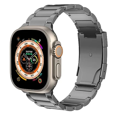 Afbeelding van MoKo Titanium Band Compatible with Apple Watch Ultra2 Strap 49mm 46mm 45mm 44mm 42mm,Metal Replacement Double Push Button Clasp for iWatch Ultra SE2 SE Series 10 9 8 7 6 5 4 3 2 1,Gray