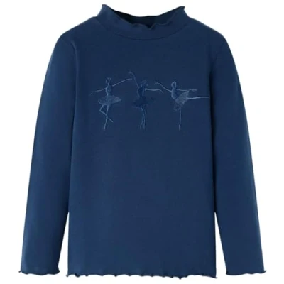 Afbeelding van Kindershirt lange mouwen ballerinaprint 104 marineblauw