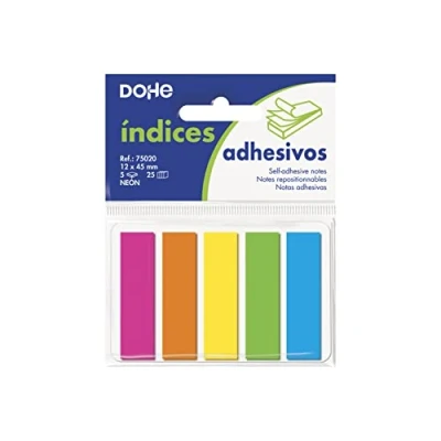 Afbeelding van DOHE Blokken met verwijderbare index plakstrips. 5 kleuren. Afmetingen indexplakstrip: 12 x 45 mm. Ideaal voor kantoor en school.
