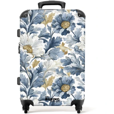 Afbeelding van NoBoringSuitcases.com Grote koffer Barok bloemen patroon blauw Kinderkoffer geschikt voor jongen en meisjes Reiskoffer met 4 wielen Trolley op wieltjes Rolkoffer groot kinderen 72 liter Ruimbagage valies 20kg
