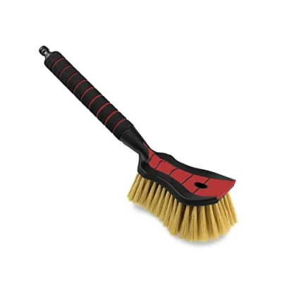 Afbeelding van ToMPaR Autowasborstel I Waterborstel met wateraansluiting Snelsluiting voor de waterklep Zachte, fijne en borstelharen Comfortabele handgreep Tuin Lengte: 44 cm Rood