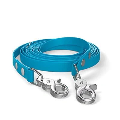 Afbeelding van 5m sleepriem, hondenriem, 2 karabijnhaken &amp; D ring, cyaan blauw, zeer stevig, vuil en waterafstotend