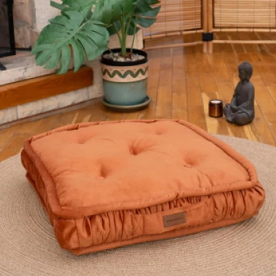 Afbeelding van Vloerkussen, cosy zitkussen vloer, decoratief vloerkussen vierkant, zacht dik stoelkussen, meditatiekussen, yogakussen, Ibiza, 12 cm hoog, 56 x cm, terracotta