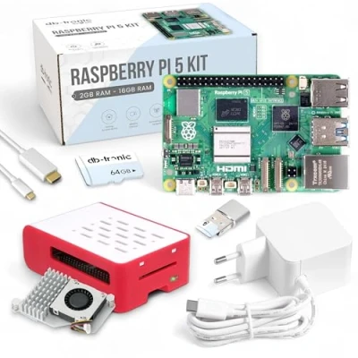 Afbeelding van Raspberry Pi 5 8 GB Cooler Kit USB C voeding 27 W behuizing Active 64 SD kaart Micro HDMI kabel 1 m RAM