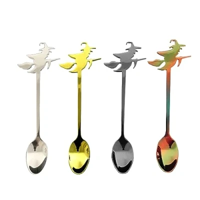 Afbeelding van Winkee Heksen koffielepels set van 4 stijlvolle lepels in heksenlook Hekch theelepel multicolor eetlepel eierlepel roestvrij staal cadeau voor Kerstmis, verjaardag, Valentijnsdag