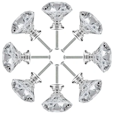 Afbeelding van Kristallen ladeknop, 8 stuks meubelknoppen kristal 30 mm zinklegering kristalglazen knop handvat met schroeven glazen ladeknoppen decoratief voor meubels kast lade kaptafel decoratie