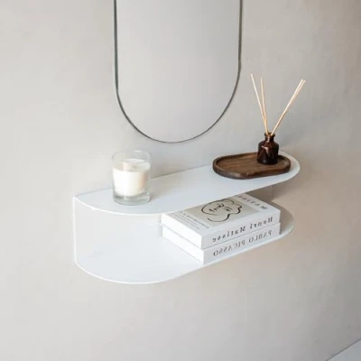 Afbeelding van MILUKA Ovva Zwevende make uptafel, 60 cm, wit, met 2 niveaus, ideaal als entree, wandrek of nachtkastje
