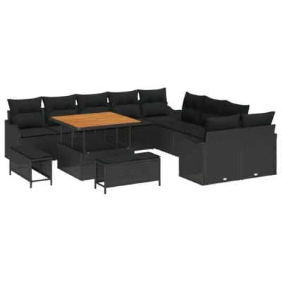 Afbeelding van vidaXL 13 delige tuinsofa set met kussens zwart poly rattan acacia