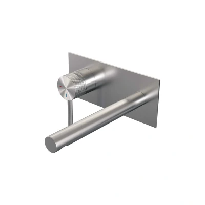 Afbeelding van Brauer Brushed carving Wastafelmengkraan inbouw rechte uitloop rechts hendel lang smal afdekplaat model A2 PVD geborsteld RVS