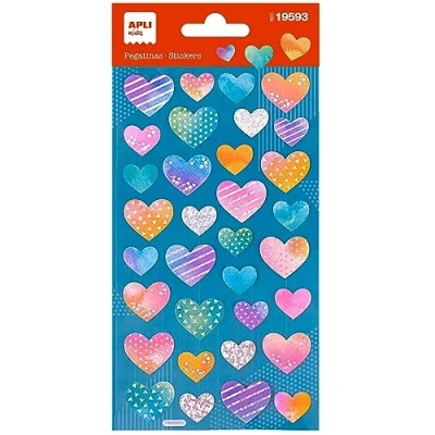 Afbeelding van APLI Kids 19593 Holografische hartvormige stickers, 1 vel met 33 permanente ideaal voor scrapbooking, decoratie of doe het zelf