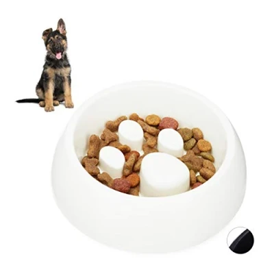 Afbeelding van Relaxdays anti schrokbak, 300 ml, voerbak voor hond &amp; kat, kunststof, vaatwasserbestendig, hondenbak, wit