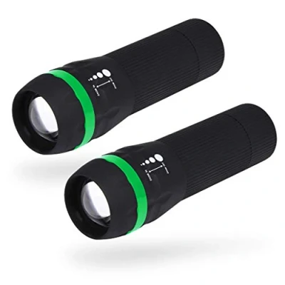 Afbeelding van ABSINA Kleine LED zaklamp op batterijen 2 pack mini kinderen met 60 lumen &amp; 110 m lichtbereik kinderzaklamp voor jongens en meisjes traploos scherpstelbaar incl. batterij