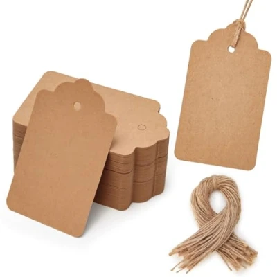 Afbeelding van HAKACC 100 stuks Cadeaulabels, Kraftpapier, Tags, Rechthoekig met Jute koord voor huwelijkscadeaus