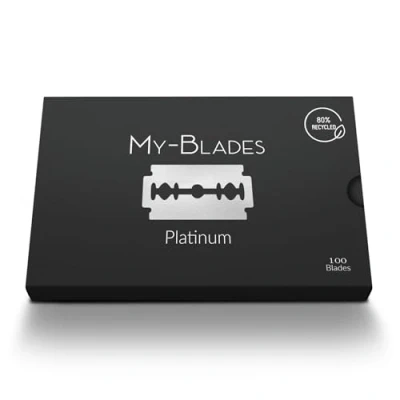 Afbeelding van My Blades® Platinum 100 Duurzame premium scheermesjes gemaakt van ijsgehard roestvrij staal ontwikkeld door professionals geschikt voor de gevoelige huid