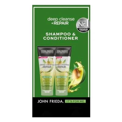 Afbeelding van John Frieda Deep Cleanse &amp; Repair Set Shampoo, 250 ml Conditioner, Haartype: beschadigd, gestrest Verzorging en onmiddellijke regeneratie Met voedende avocado