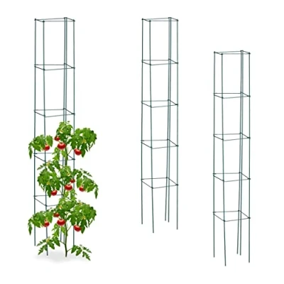 Afbeelding van Relaxdays plantensteun set van 3 150 cm ijzer tomatensteun rankhulp groen