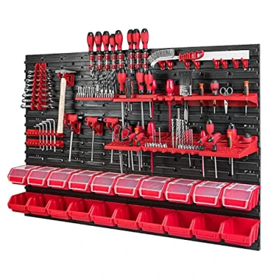 Afbeelding van Gereedschapswand met stapelboxen 1152 x 780 mm opslagsysteem set gereedschapshouders en 20 stuks doos wandrek werkplaatsrek gatenwand opbergkast