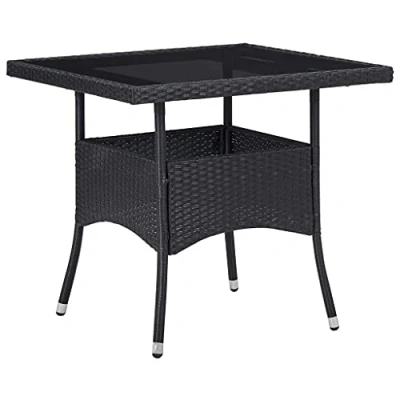 Afbeelding van vidaXL Tuintafel Tuin Tafel Tuintafels Tuinmeubel Buitenmeubel Meubilair Tafels Buitentafel Meubel Tafeltje Poly Rattan en Glas Zwart