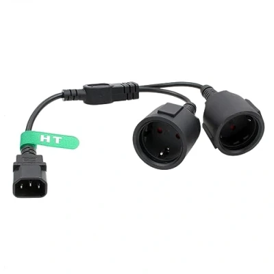 Afbeelding van HangTon UPS PDU Netsnoer Y Splitter Verlengkabel IEC320 C14 Mannelijk naar 2x Euro Schuko Socket CEE7/3 10A 24 inch