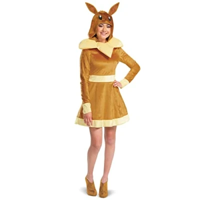 Afbeelding van Disguise Eevee kostuum, officieel Pokemon Deluxe kostuum en hoofddeksel voor volwassenen, Eevee, Extra Large (18 20)