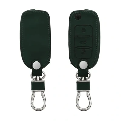 Afbeelding van kwmobile autosleutelbehuizing geschikt voor VW Skoda Seat 3 knops autosleutel Sleutelbehuizing Sleutelhoes in donkergroen