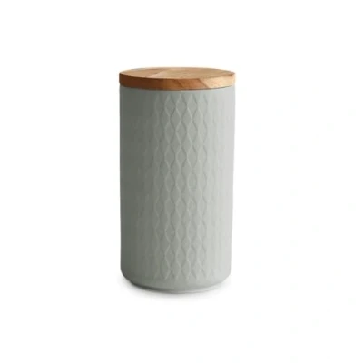 Afbeelding van Keramische voorraadpotten met houten deksel nevelige Cliff, rubber hout opslagcontainers, bewaren van voedsel 10,1 x 18,3 cm lichtgrijs
