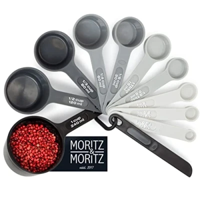 Afbeelding van Moritz &amp; 11 delig Maatschepjes Maatlepelset 1/4 TSP tot 1 cup Stapelbaar Maatbeker Maatbekers en Maatlepels 1,25 240 ml incl. Strijkliniaal Voor Koken Bakken met Kinderen (Zwart)