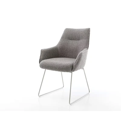 Afbeelding van Gestoffeerde stoel Alja Flex met armleuning slipframe roestvrij staal bouclé zilver grijs pocketveer kern