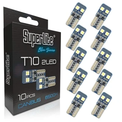 Afbeelding van Superlite Set met 10 lampen T10 4 leds uit de Blue serie, Canbus technologie en kleurtemperatuur van 6500 K, ideaal voor auto vrachtwagen