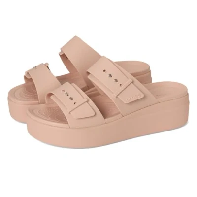 Afbeelding van Crocs Dames Brooklyn gesp lage wig sandaal, Roze karamel, 34 EU, 42/43 EU