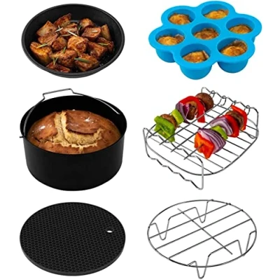 Afbeelding van COSORI Heteluchtfriteuse accessoires, zesdelige accessoireset voor 3,5 liter friteuse Air Fyer, bakvorm, pizza pan, grillrooster, dampenrek, siliconenmat, muffinvorm, C137 6AC