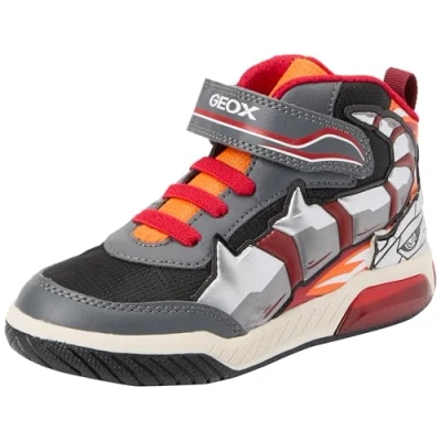 Afbeelding van Geox INEK BOY Light UP Sneakers hoog voor kinderen, Maat: 26, Dark grey/orange Textiel/ synthetisch