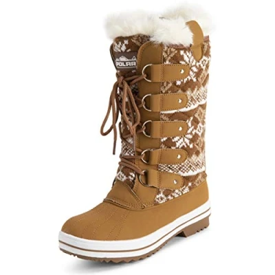 Afbeelding van Polar dames gewatteerde lange sneeuw waterdichte winter nepbont duurzame rubberen zool outdoor regenlaarzen Tan Cardy UK7 / EU40 YC0628