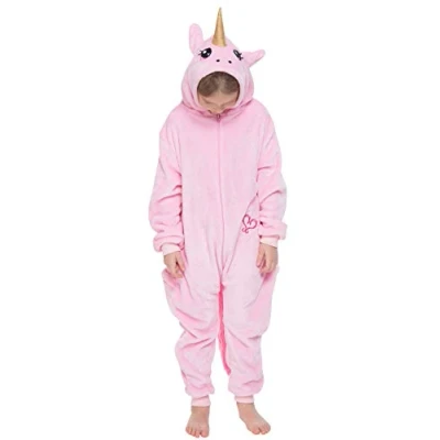 Afbeelding van corimori Rose de Eenhoorn Kinderen Jongens Meisjes Onesie Jumpsuit Kostuum Verkleding (maat 90 110 cm), Roze