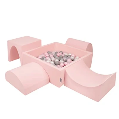 Afbeelding van KiddyMoon Ballenbad, van schuimrubber, rond, 200 ballen, voor baby&#039;s, hindernisbaan, gemaakt in de EU, roze: parelwit/grijs/transparant/poederroze