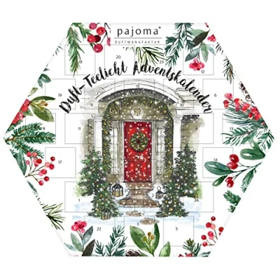 Afbeelding van pajoma Geurkaarsen, geurtheelicht, adventskalender, zeshoekig blauw, 24 theelichtjes in 6 verschillende soorten incl. theelichthouder