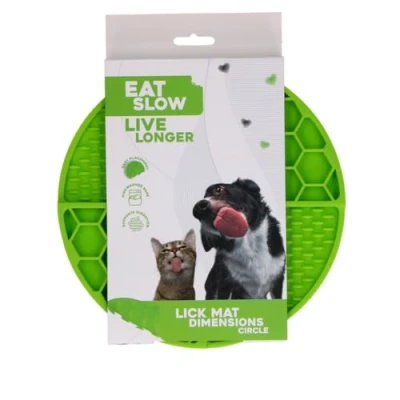 Afbeelding van Eat Slow Live Longer Likmat Cirkel Ø21 cm Snuffelmat Anti schrok Mat Slowfeeder Afleiding Honden en Katten 100% Siliconen Vaatwasserbestendig Groen