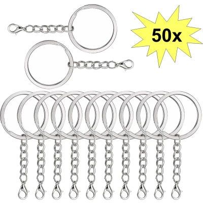 Afbeelding van Fako Bijoux® Sleutelringen Met Karabijnsluiting Sleutelhanger Ringen Splitringen Ketting RVS Plat 30 mm 50 Stuks