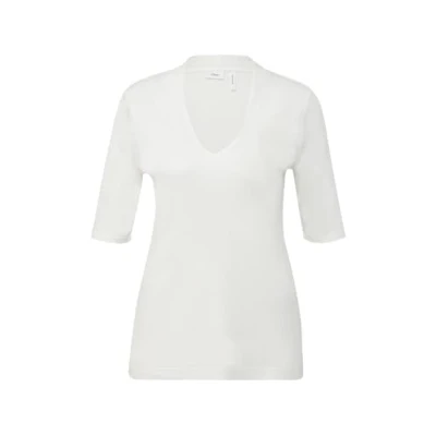 Afbeelding van s.Oliver Black Label MIT Vausschnitt Tshirt basic, Dames, Maat: 32, Soft white