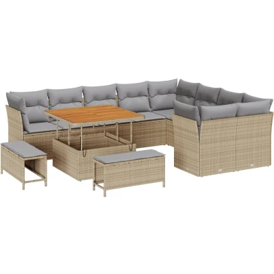 Afbeelding van vidaXL 12 Delige Tuin Sofa Set met Kussens Beige Poly Rattan Acacia