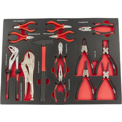 Afbeelding van HBM 14 Delige Tangenset met Hamer in Carbon Foam inlay voor Gereedschapswagen