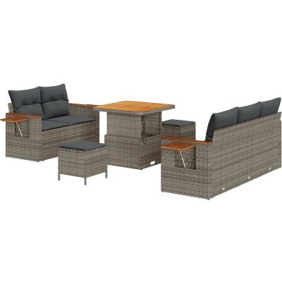 Afbeelding van vidaXL 8 delige tuins Sofa set met kussens grijs poly rattan acacia, 3 tuin eetset acacia