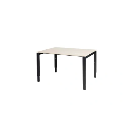 Afbeelding van Domino bureau, hoogte instelbaar (62 85cm) met 120x90cm &#039;zwevend&#039; lindberg (licht) eiken 25mm blad en zwart (RAL9005) N poot frame.